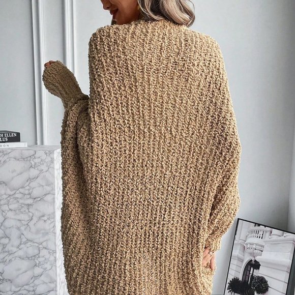 Khaki Casual Womens Batwing Sleeve Open Front Cardigan - Picture 2 of 4